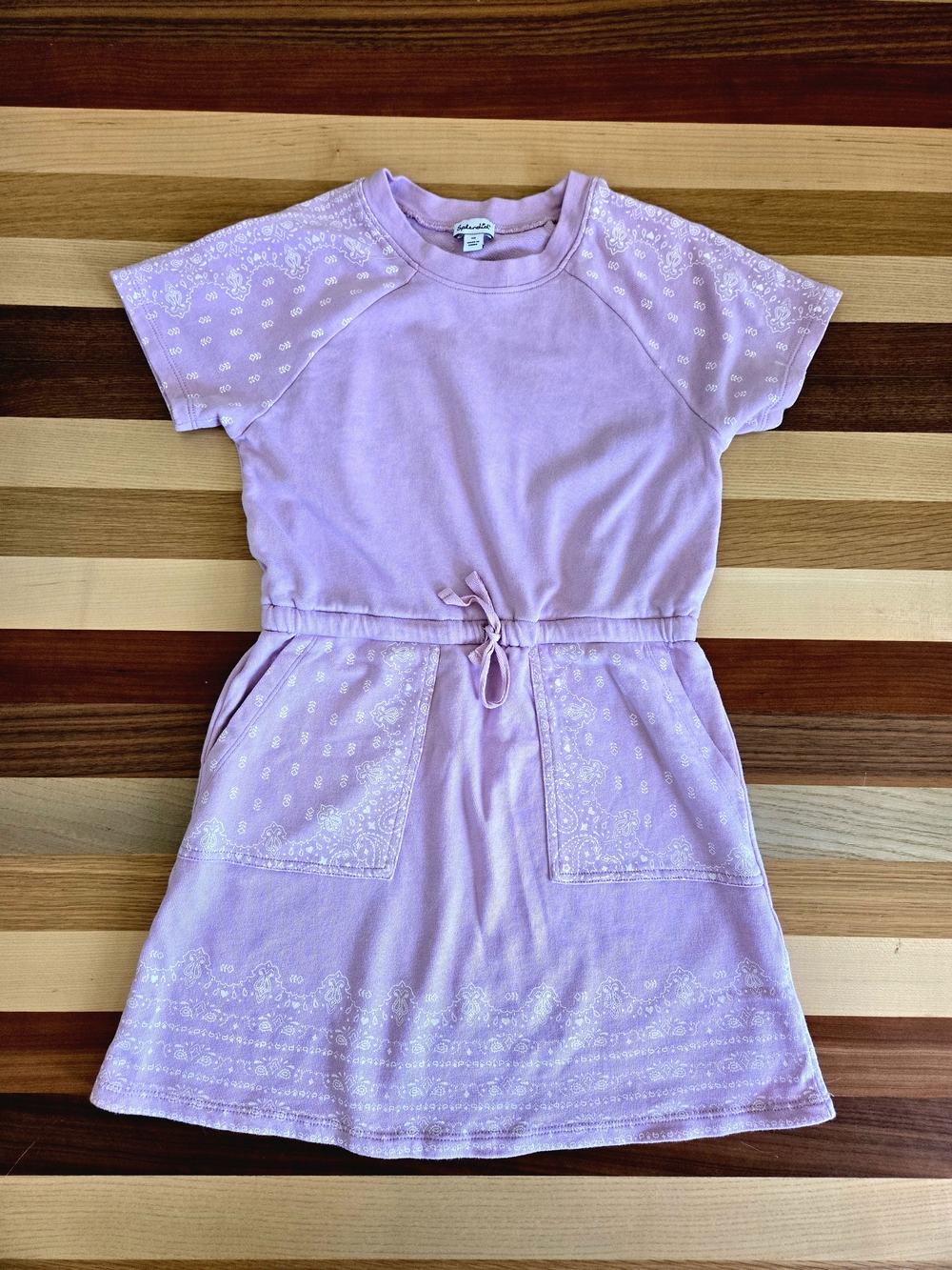 Splendid Pink Bandana Short-Sleeve Drawstring Pocket Dress Size 10